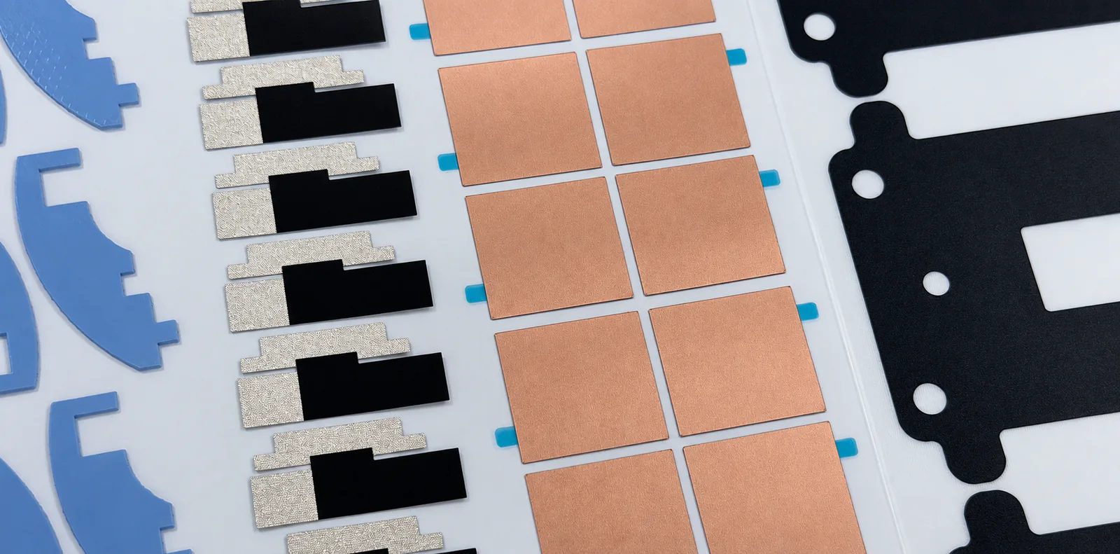 Converted thermal, insulation, EMI shielding, adhesive and identification components for power electronics assemblies